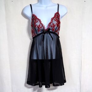 Red Lace Mesh Sequin Nightie Lingerie Size Large